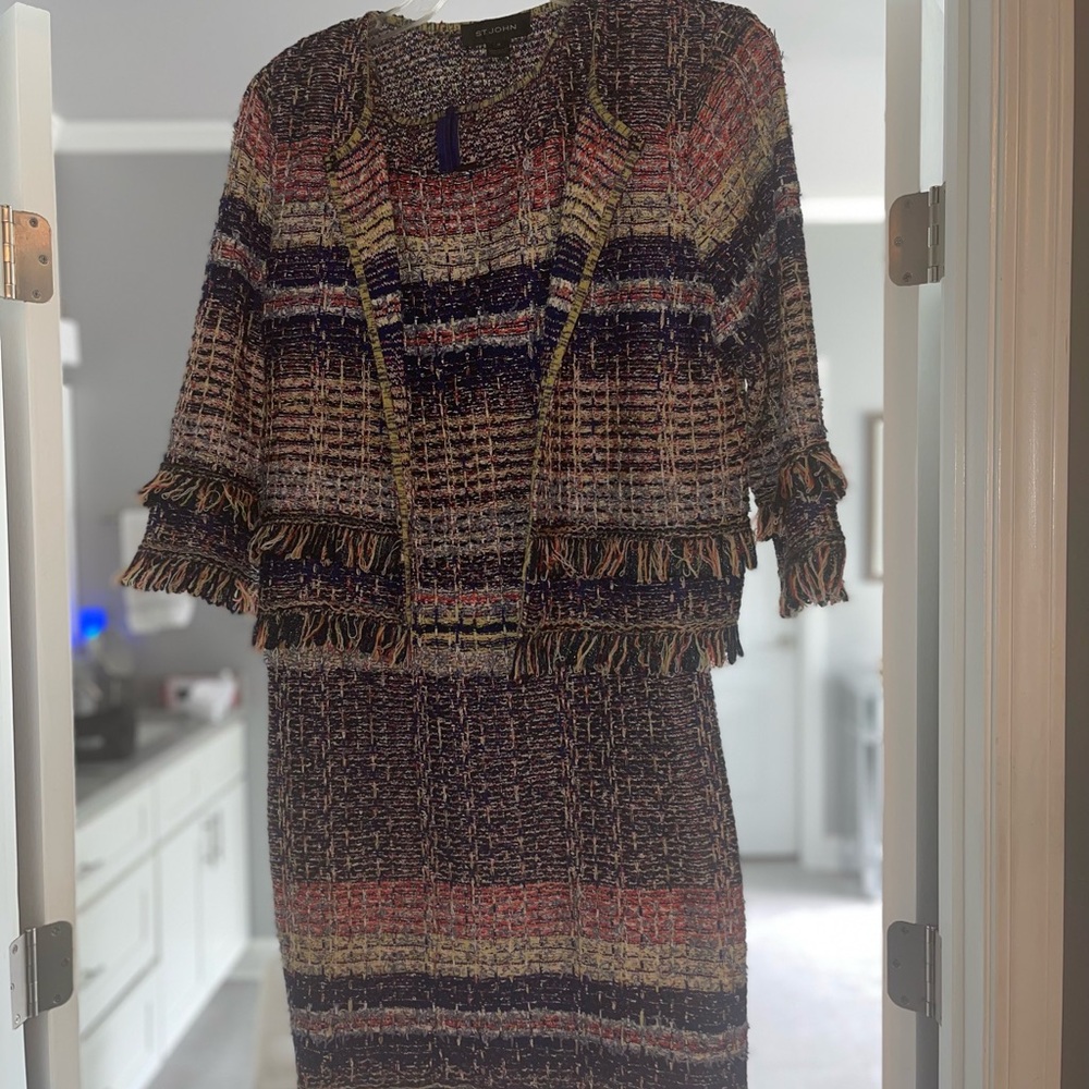 Multicolor Tweed Jacket and Dress Set